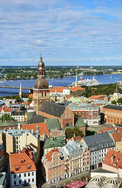 The Old Town, a Unesco World Heritage Site, and the Daugava river. Riga, Latvia