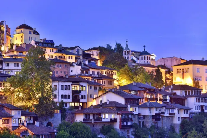 Framed Print : The old town, Varosha, of Veliko Tarnovo at dusk. Bulgaria Framed Print : The old town, Varosha, of Veliko Tarnovo at dusk. Bulgaria