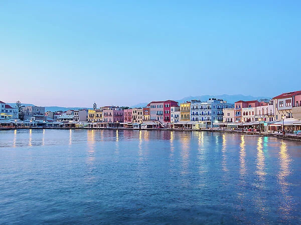 Old town waterfront at dawn, City of Chania, Crete, Greece