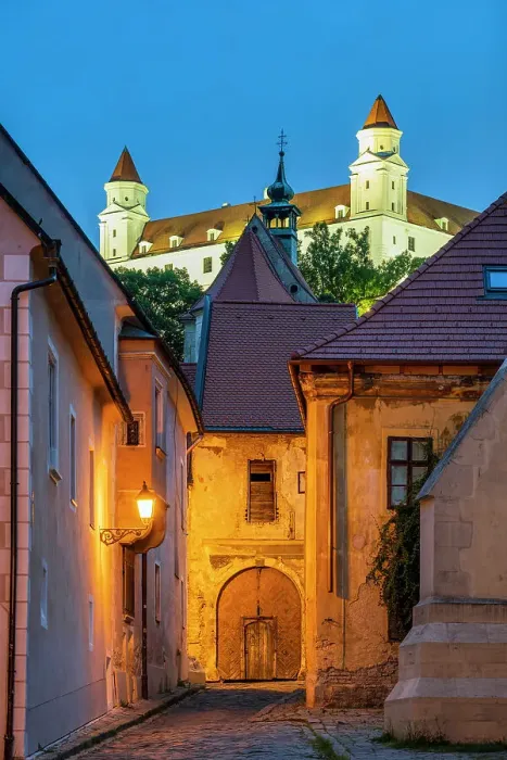 Framed Print : Old town's street and castle in the background, Bratislava, Slovakia Framed Print : Old town's street and castle in the background, Bratislava, Slovakia