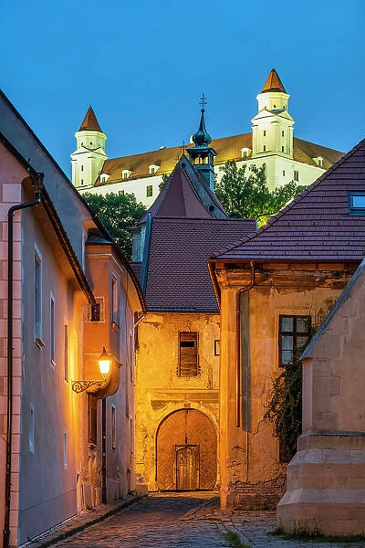 Old town's street and castle in the background, Bratislava, Slovakia