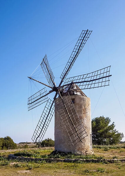 Old Windmill in El Pilar de la Mola, Formentera, Balearic Islands, Spain