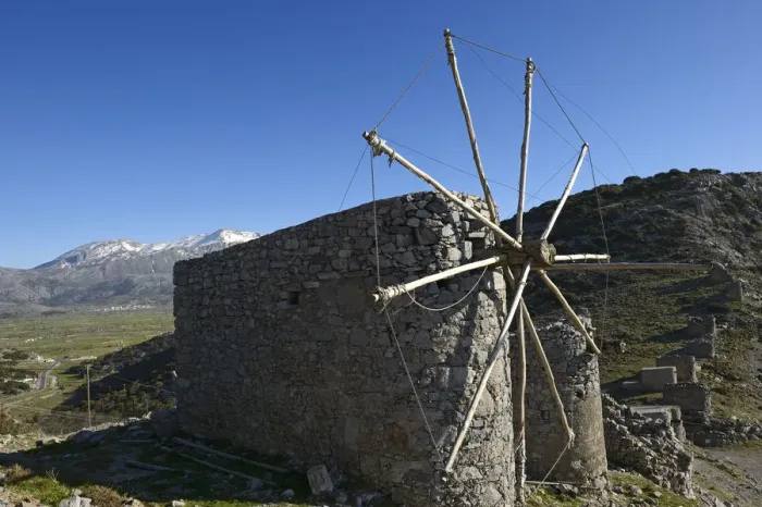 Framed Print : Old windmills at the Seli-Ambelou Pass, Lassithi plateau, Crete, Greece, Europe