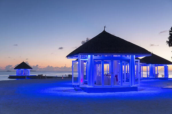 Olhuveli Beach and Spa Resort at sunset, South Male Atoll, Kaafu Atoll, Maldives (PR)