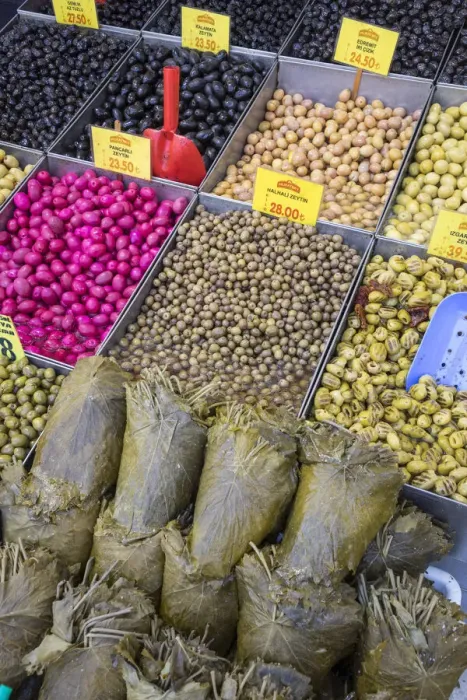 Framed Print : Olives & stuffed vine leaves, Spice Bazaar, Istanbul, Turkey Framed Print : Olives & stuffed vine leaves, Spice Bazaar, Istanbul, Turkey
