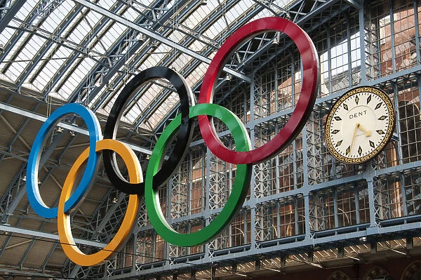 Olympic rings in St Pancras station, London, UK