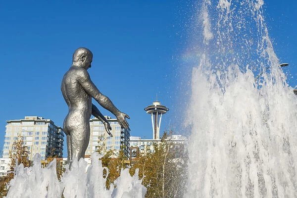 Olympic Sculpture Park and space needle, Seattle Washington, USA