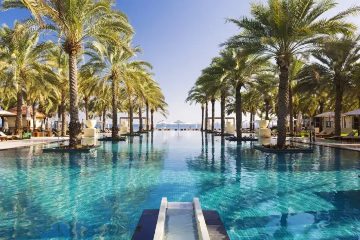 Framed Print : Oman. Muscat Governorate, Muscat. The 50 metre infinity pool at the Ritz Carlton Framed Print : Oman. Muscat Governorate, Muscat. The 50 metre infinity pool at the Ritz Carlton