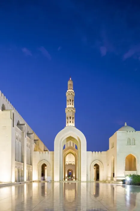 Framed Print : Oman. Muscat Governorate, Muscat. The courtyard of Sultan Qaboos Mosque, a gift to Framed Print : Oman. Muscat Governorate, Muscat. The courtyard of Sultan Qaboos Mosque, a gift to