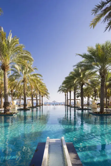 Framed Print : Oman. Muscat Governorate, Muscat. The 50 metre infinity pool at the Ritz Carlton Al Framed Print : Oman. Muscat Governorate, Muscat. The 50 metre infinity pool at the Ritz Carlton Al