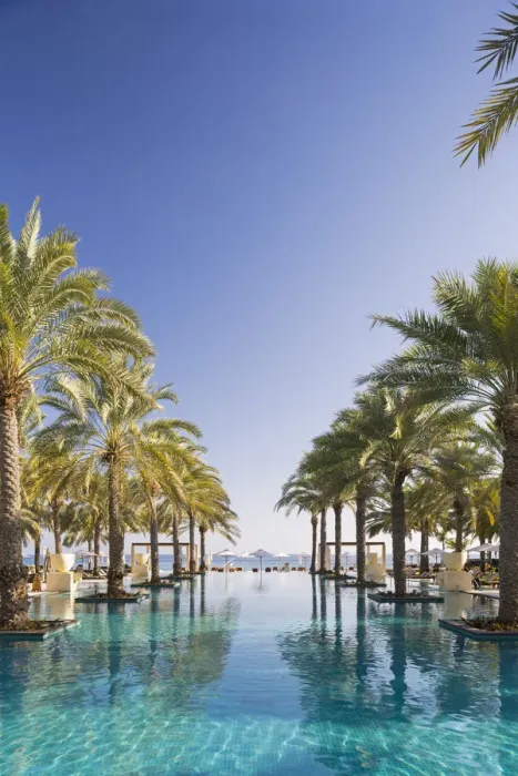 Framed Print : Oman. Muscat Governorate, Muscat. The 50 metre infinity pool at the Ritz Carlton Al Framed Print : Oman. Muscat Governorate, Muscat. The 50 metre infinity pool at the Ritz Carlton Al