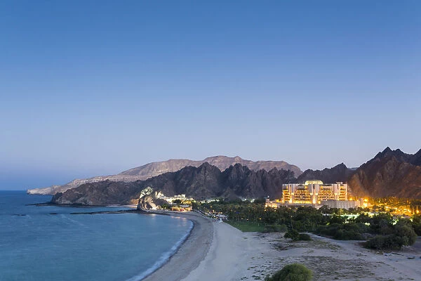 Oman. Muscat Governorate, Muscat. Elevated view of the Ritz Carlton Al Bustan Palace