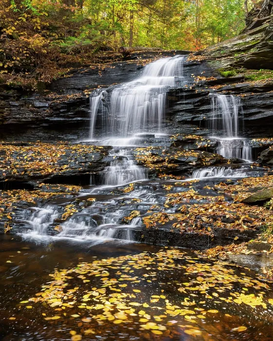 Framed Print : Onondaga Falls in Autumn, Ricketts Glen State Park, Benton, Pennsylvania, USA
