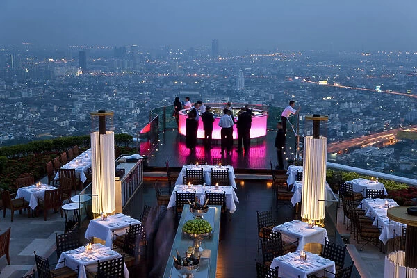 Open air-bar Sirocco Sky Bar and Bangkok in the evening, State Tower, 247 m
