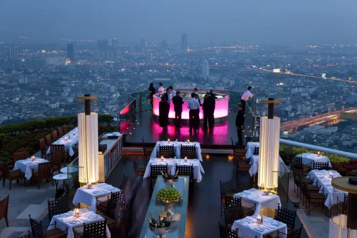 Framed Print : Open air-bar Sirocco Sky Bar and Bangkok in the evening, State Tower, 247 m Framed Print : Open air-bar Sirocco Sky Bar and Bangkok in the evening, State Tower, 247 m