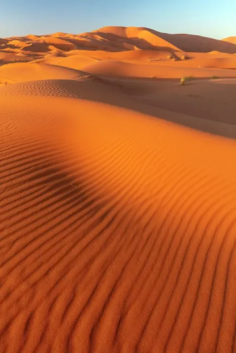 Framed Print : Orange sand dunes at sunset, Erg Chebbi, Sahara Desert, near Merzouga, Morocco