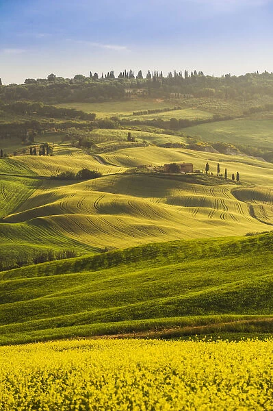 Orcia Valley, Tuscany, Italy. Tuscan hills at sunrise