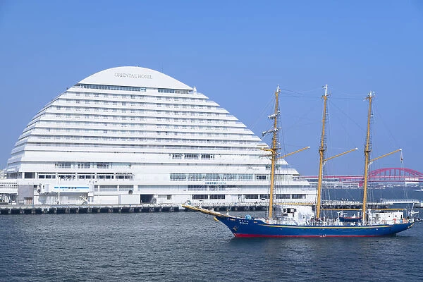 Oriental Hotel and ship in harbour, Kobe, Kansai, Japan