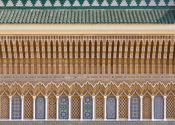 Ornate architectural detail above entrance to the Royal Palace, Fez, Morocco