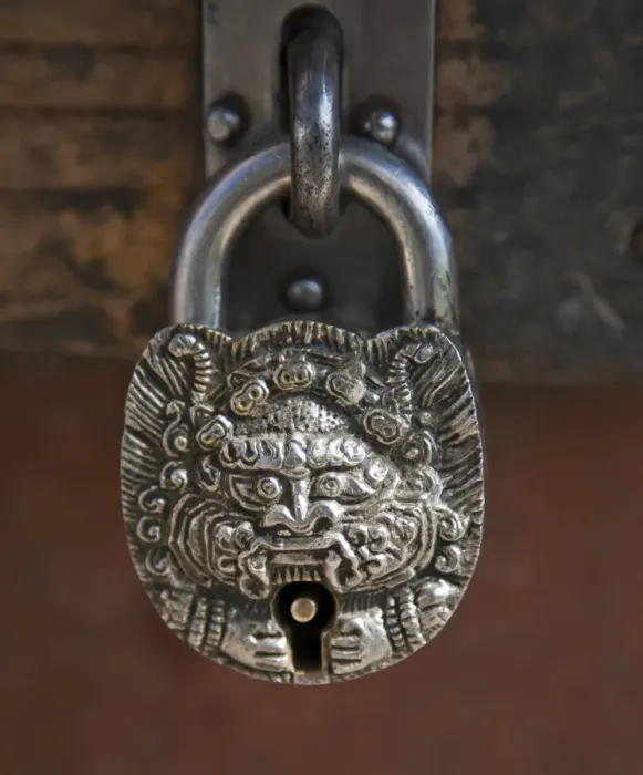 Framed Print : An ornate Bhutanese padlock Framed Print : An ornate Bhutanese padlock