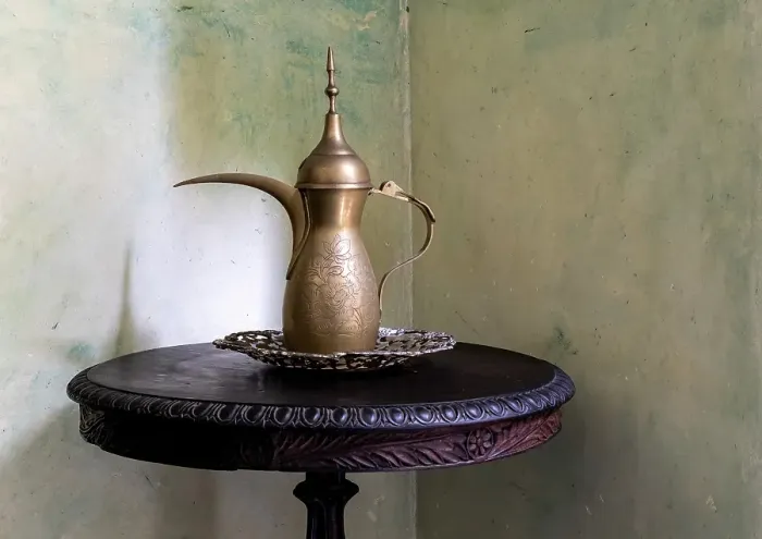 Framed Print : Ornate brass jug on a small table, Zanzibar, Tanzania Framed Print : Ornate brass jug on a small table, Zanzibar, Tanzania