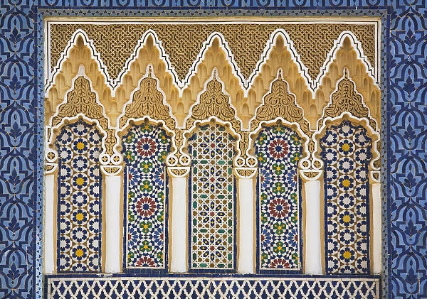 Ornate detail with coloured tiles, Royal Palace, Fez-el-Jedid, Fez (Fes), Morocco