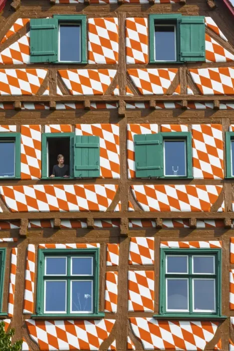 Framed Print : Ornate Half Timbered house in Ulms Fishermen and Tanners district, Ulm, Baden-Wurttemberg