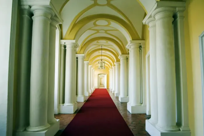 Framed Print : Ornate interior corridor of the baroque style Rundales Palace