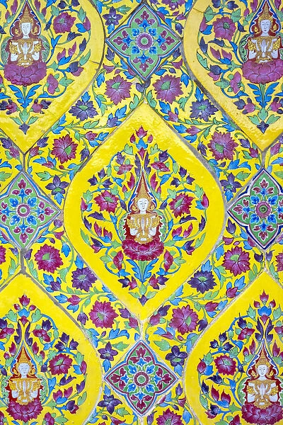 Ornate painted ceramic tiles, Wat Ratchabopit Sathitmahasimaram Ratchaworawihan buddhist