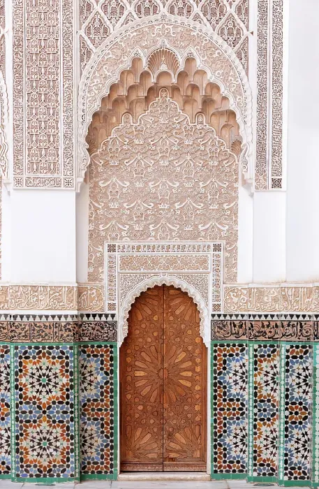 Framed Print : Ornate plasterwork and mosaic tiles, Ben Youssef Medersa (old Koranic school), Marrakech, Morocco Framed Print : Ornate plasterwork and mosaic tiles, Ben Youssef Medersa (old Koranic school), Marrakech, Morocco
