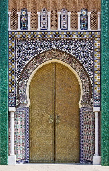 Ornate tiled doorway at the Royal Palace, Fez, Morocco
