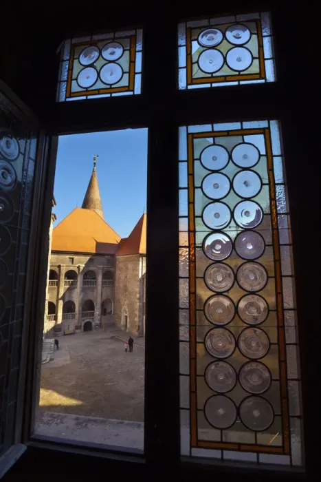 Framed Print : Ornate wondows opening out on to courtyard, Hunyadi Castle or Corvins Castle Framed Print : Ornate wondows opening out on to courtyard, Hunyadi Castle or Corvins Castle