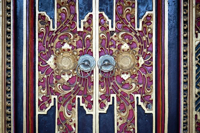 Framed Print : Ornately decorated door in a private house in Ubud, Bali, Indonesia Framed Print : Ornately decorated door in a private house in Ubud, Bali, Indonesia