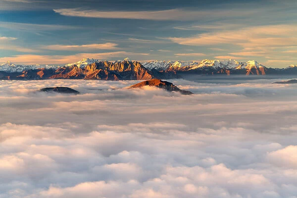 Orobie group at Sunset from Mount Guglielmo above the Clouds, Brescia province, Lombardy