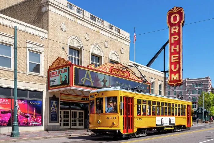 Framed Print : Orpheum Theater, with historic Tram Memphis, Tennessee, Shelby County, USA Framed Print : Orpheum Theater, with historic Tram Memphis, Tennessee, Shelby County, USA