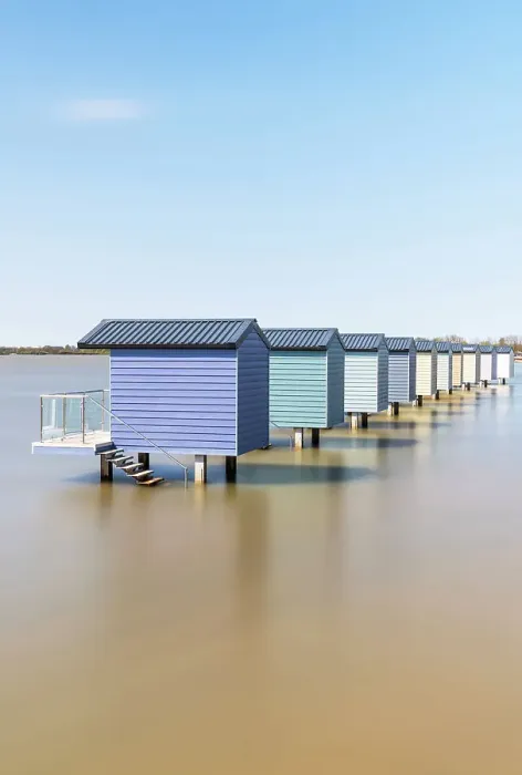 Framed Print : Osea beach huts, Maldon, Essex, England Framed Print : Osea beach huts, Maldon, Essex, England