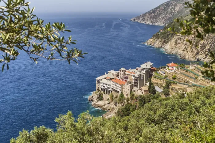 Framed Print : Osiou Gregoriou monastery, Mount Athos, Athos peninsula, Greece