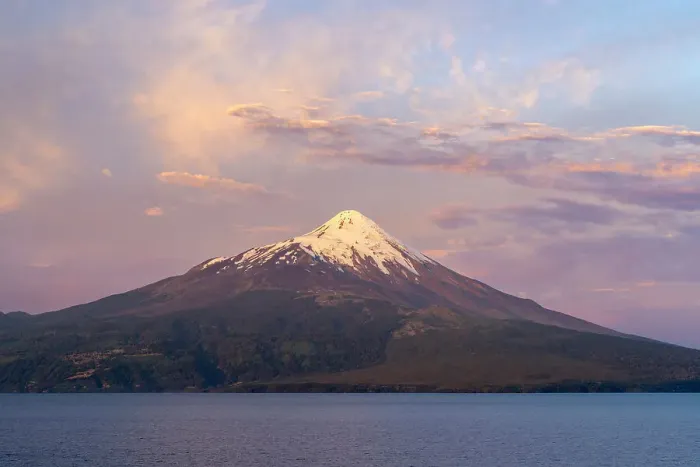Framed Print : Osorno Volcano and Llanquihue Lake at sunset, Frutillar, Llanquihue Province, Los Lagos Region, Chile
