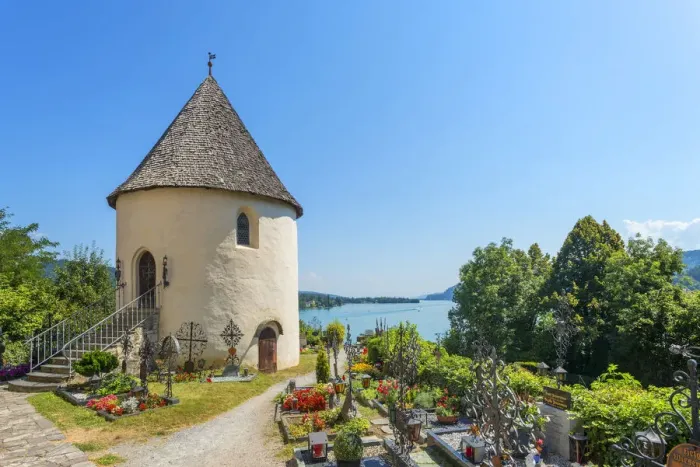 Framed Print : Ossuary near Church Holy Primus and Felician with Waorthersee, Maria Waorth, Carinthia Framed Print : Ossuary near Church Holy Primus and Felician with Waorthersee, Maria Waorth, Carinthia