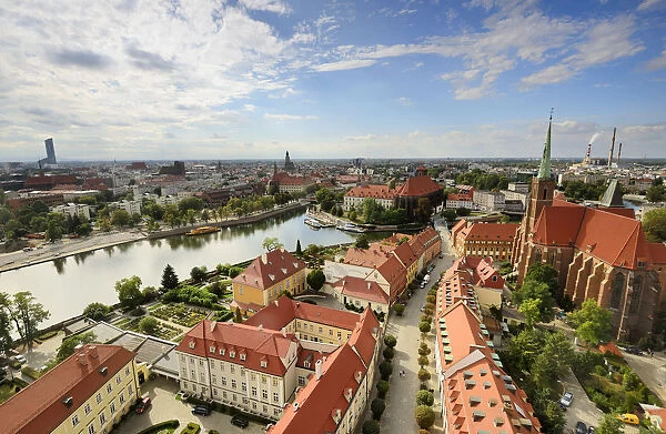 The Ostrow Tumski district (Cathedral island) and the Oder river. Wroclaw, Poland