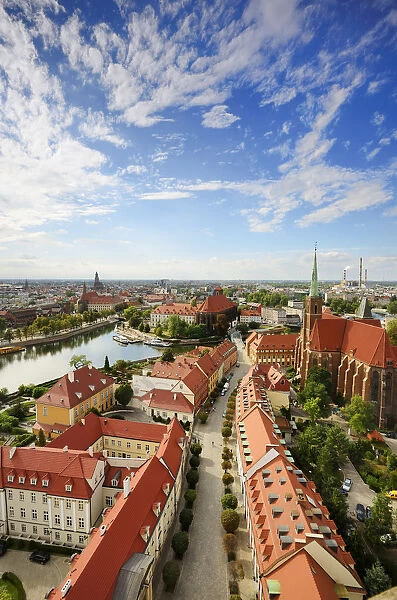 The Ostrow Tumski district (Cathedral island) and the Oder river. Wroclaw, Poland