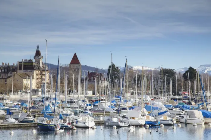 Framed Print : Ouchy harbour, Lausanne, Vaud, Switzerland Framed Print : Ouchy harbour, Lausanne, Vaud, Switzerland