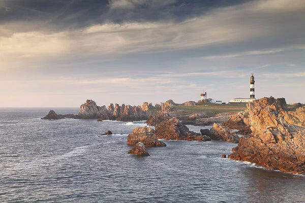 Ouessant island, Brittany, France. The last sun rays illuminated the Creac h
