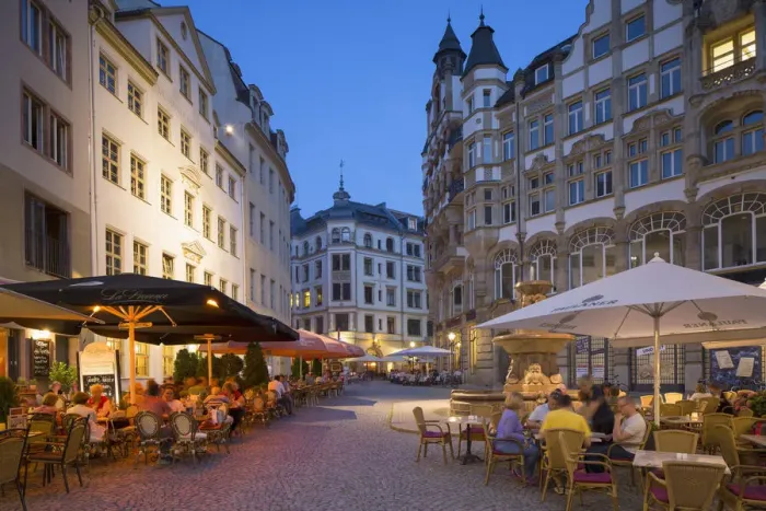 Framed Print : Outdoor cafes in historic centre, Leipzig, Saxony, Germany