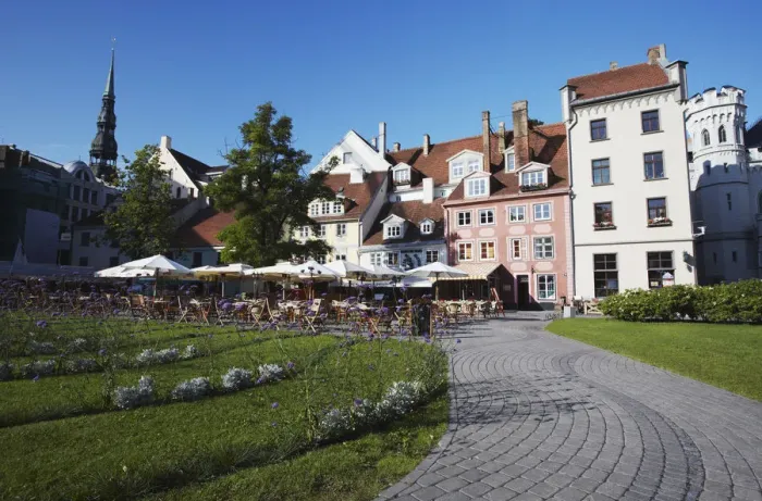 Framed Print : Outdoor cafes in Livu Laukums, Riga, Latvia