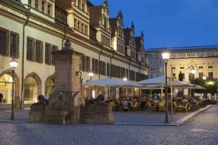Framed Print : Outdoor cafes in Naschmarket, Leipzig, Saxony, Germany
