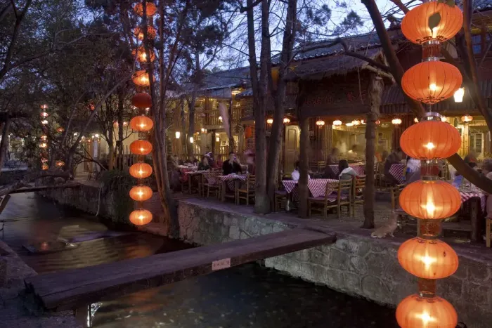 Framed Print : Outdoor restaurants, UNESCO Old Town of Lijiang, Yunnan Province, China