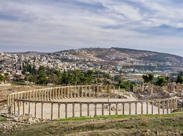 Oval Plaza, elevated view, Jerash, Jerash Governorate, Jordan