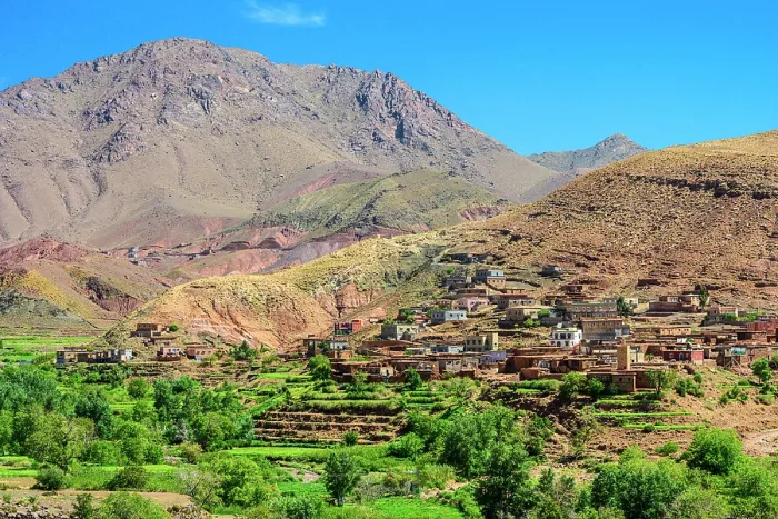 Framed Print : Overlooking the town of Agouim or Agwem, Agouime, High Atlas, Morocco