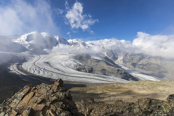 Overview of the Diavolezza and Pers glaciers, St. Moritz, canton of Graubunden, Engadine